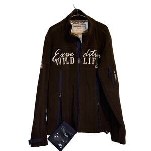 Camp David Wild Life Mens Olive Green Long Sleeve Full Zip Fleece Jacket Size XL